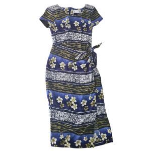 Jessica Howard Blue Floral Sarong Midi Dress Sz S Vintage Resort Cruise Wrap